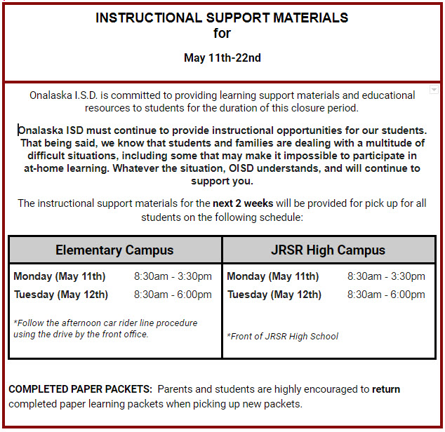Onalaska ISD COVID19 Information and Resources